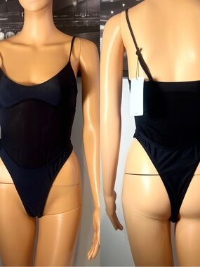 Sleek Black Mesh One-Piece Bodysuit